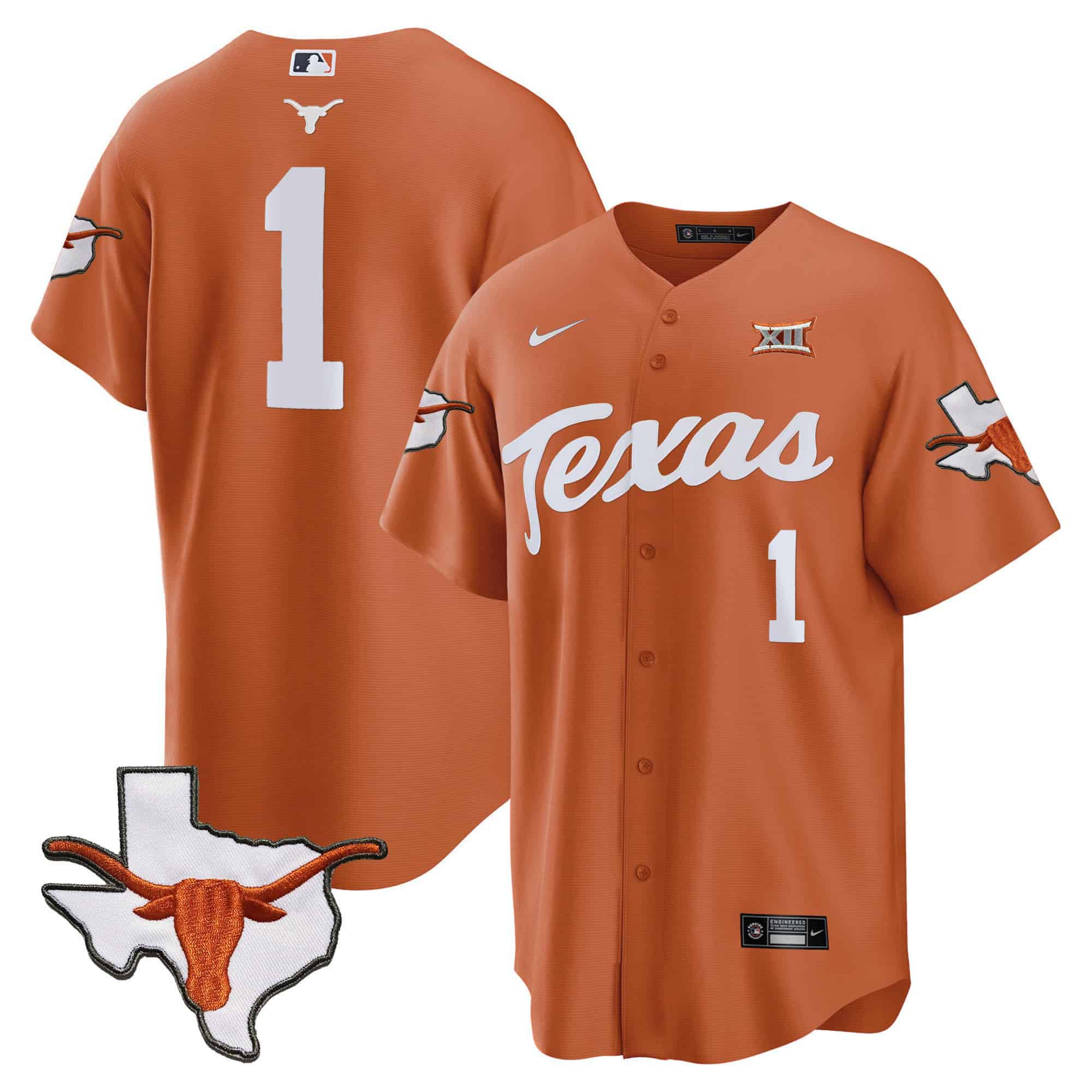 Men Texas Longhorns #1 No Name Orange 2024 Baseball NCAA Jersey style 1->indianapolis colts->NFL Jersey